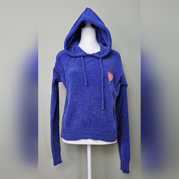 Joe Boxer "Don't Text Him" Juniors Patch Chenille Sweater Hoodie BLUE MEDIUM - Picture 1 of 7